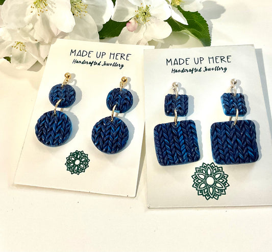 Navy blue Knit earrings