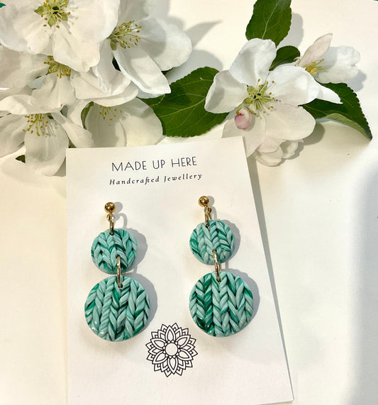 Aqua Variegated Knitted Earrings