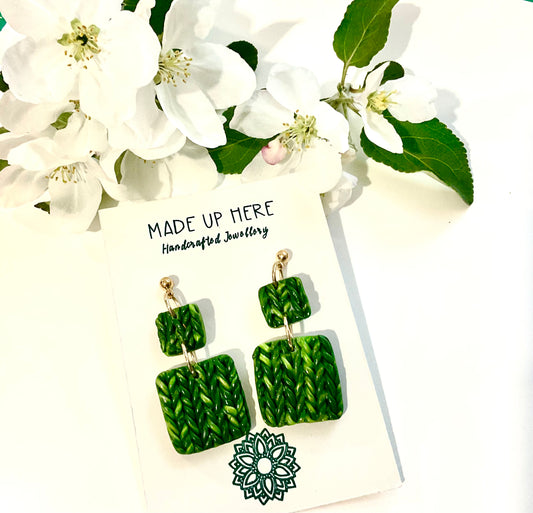 Emerald green Knitted Earrings