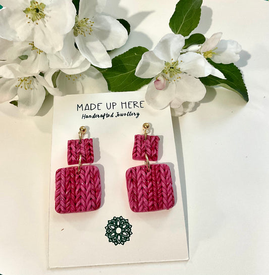 Hot Pink Knitted Earrings