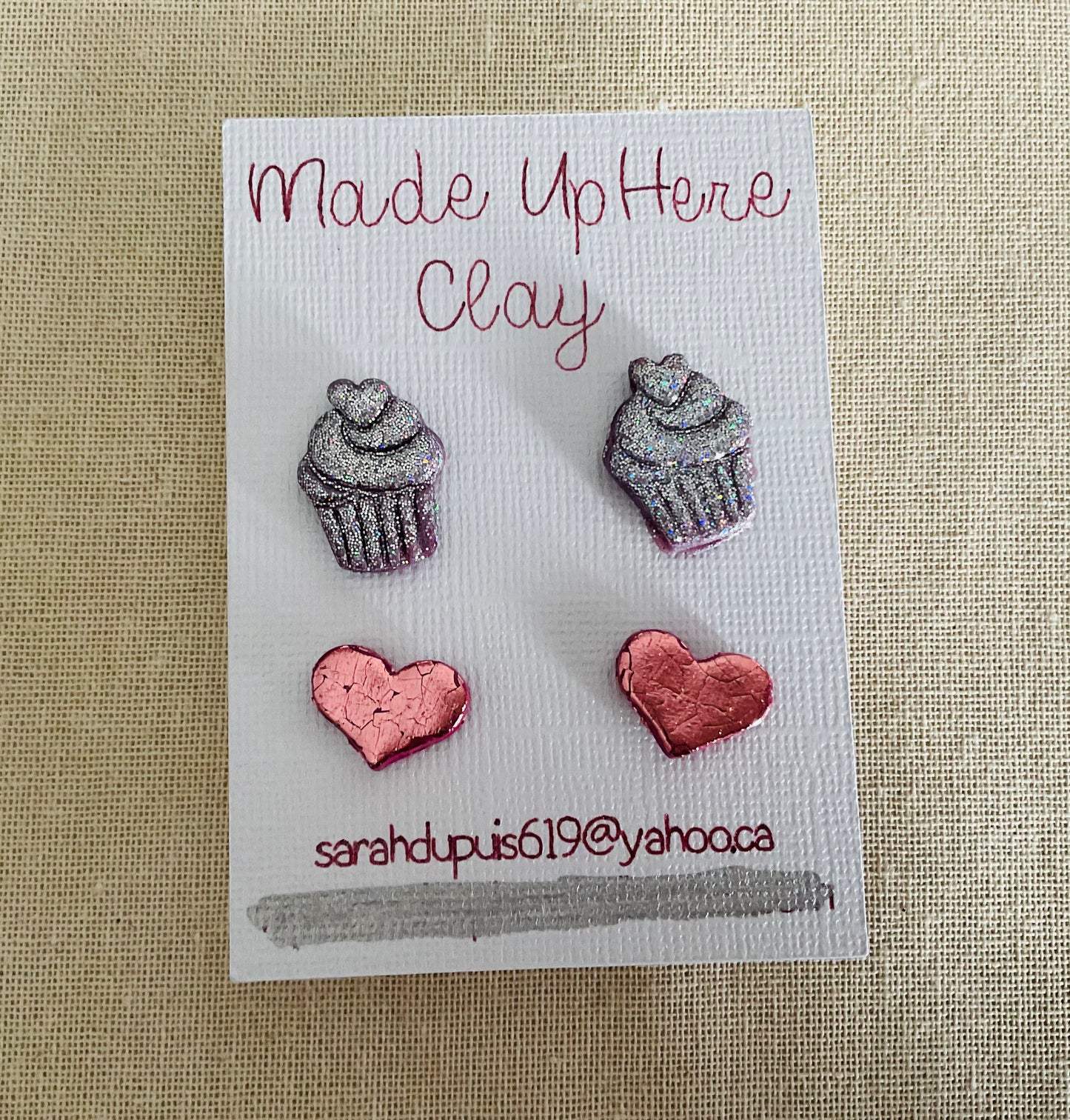 Cupcake and Heart stud set