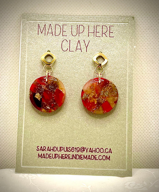 Red stone look Circular dangles