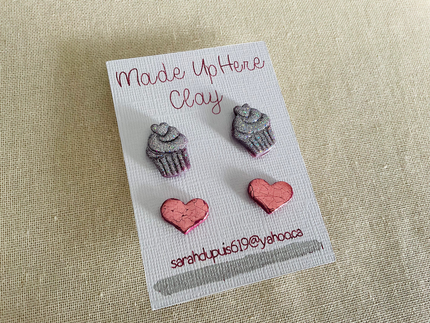 Cupcake and Heart stud set